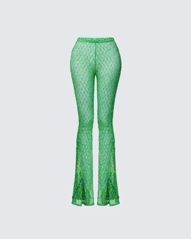 Zayla Green Net Flare Leg Trousers sold by Finesse