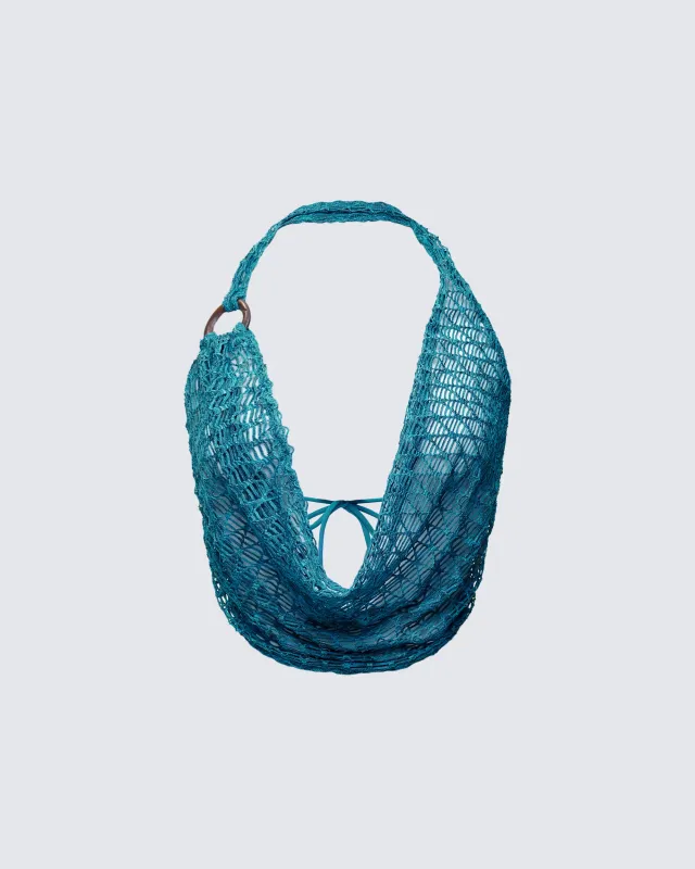 Zayla Blue Net Cowl Neck Top sold by Finesse