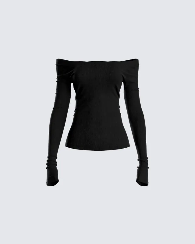Leslie Black Off Shoulder Top sold by Finesse