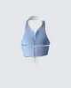 Vitellia Blue Pinstripe Halter Top sold by Finesse