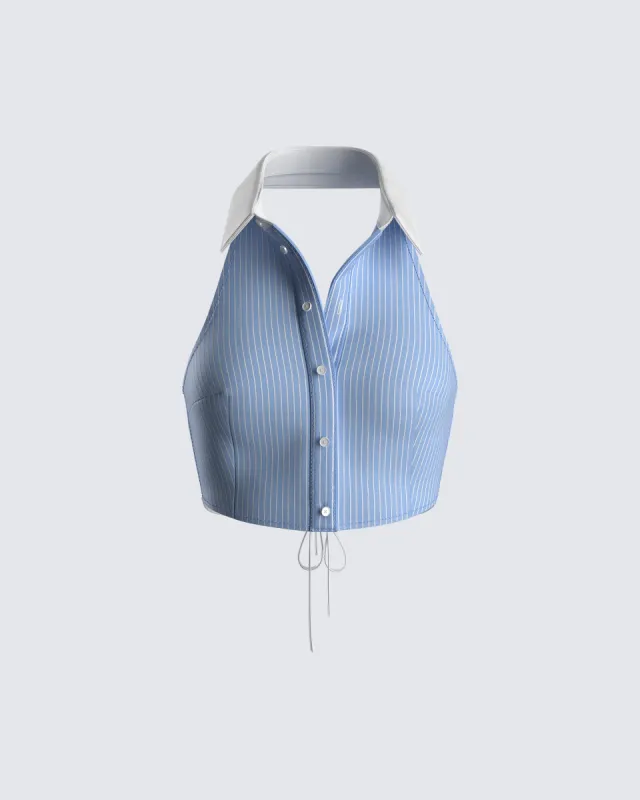 Vitellia Blue Pinstripe Halter Top sold by Finesse