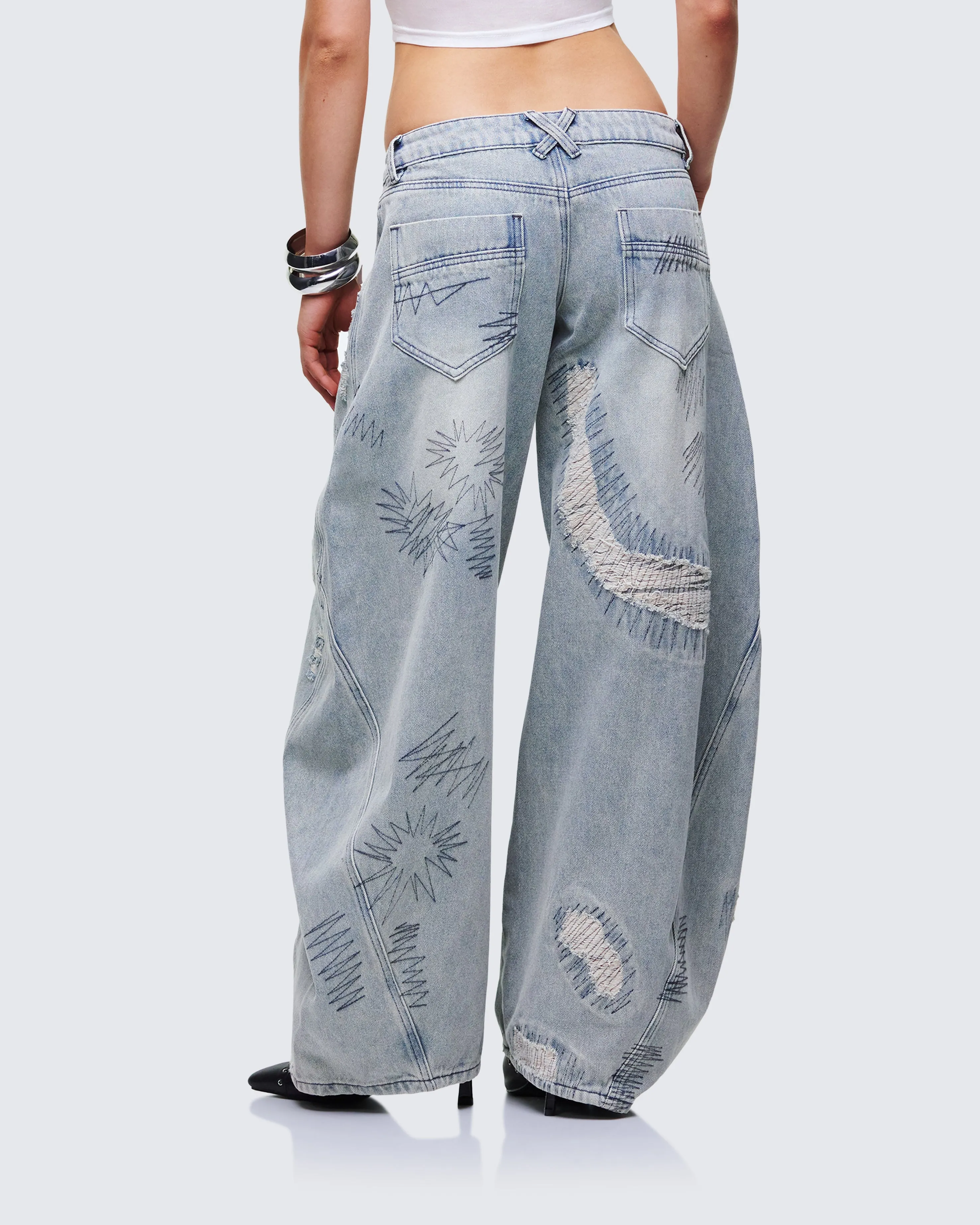 Zaid Gray Denim Sashiko Jeans sold by Finesse product image thumbnail 4
