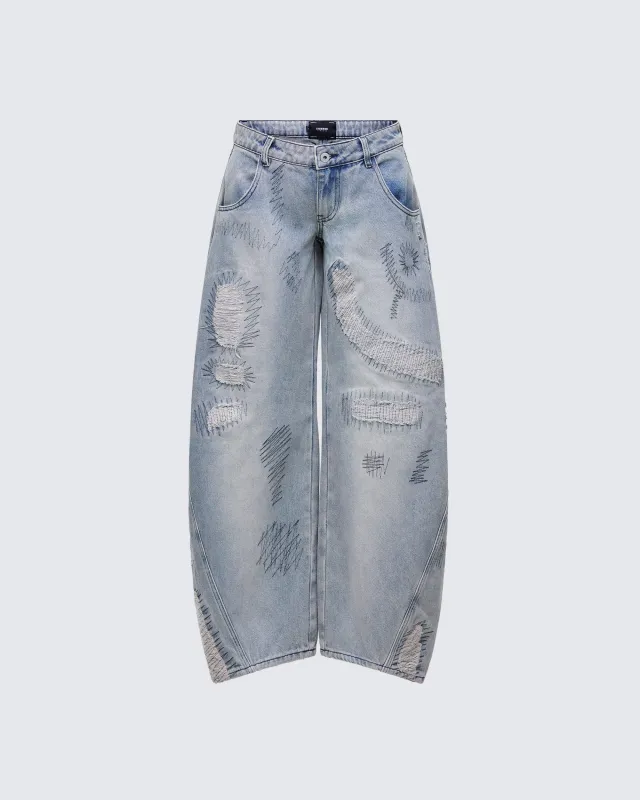 Zaid Gray Denim Sashiko Jeans sold by Finesse