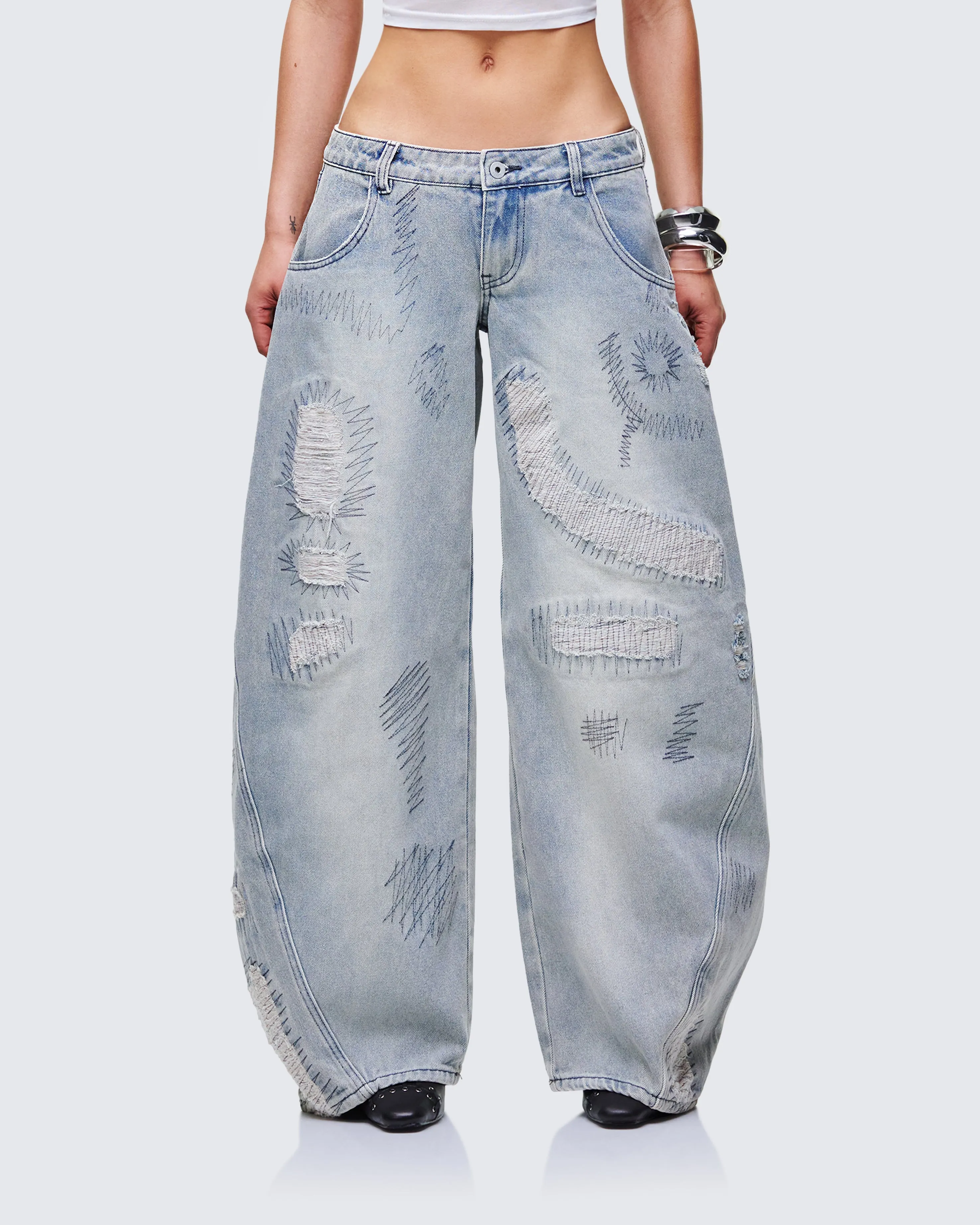 Zaid Gray Denim Sashiko Jeans sold by Finesse product image thumbnail 2