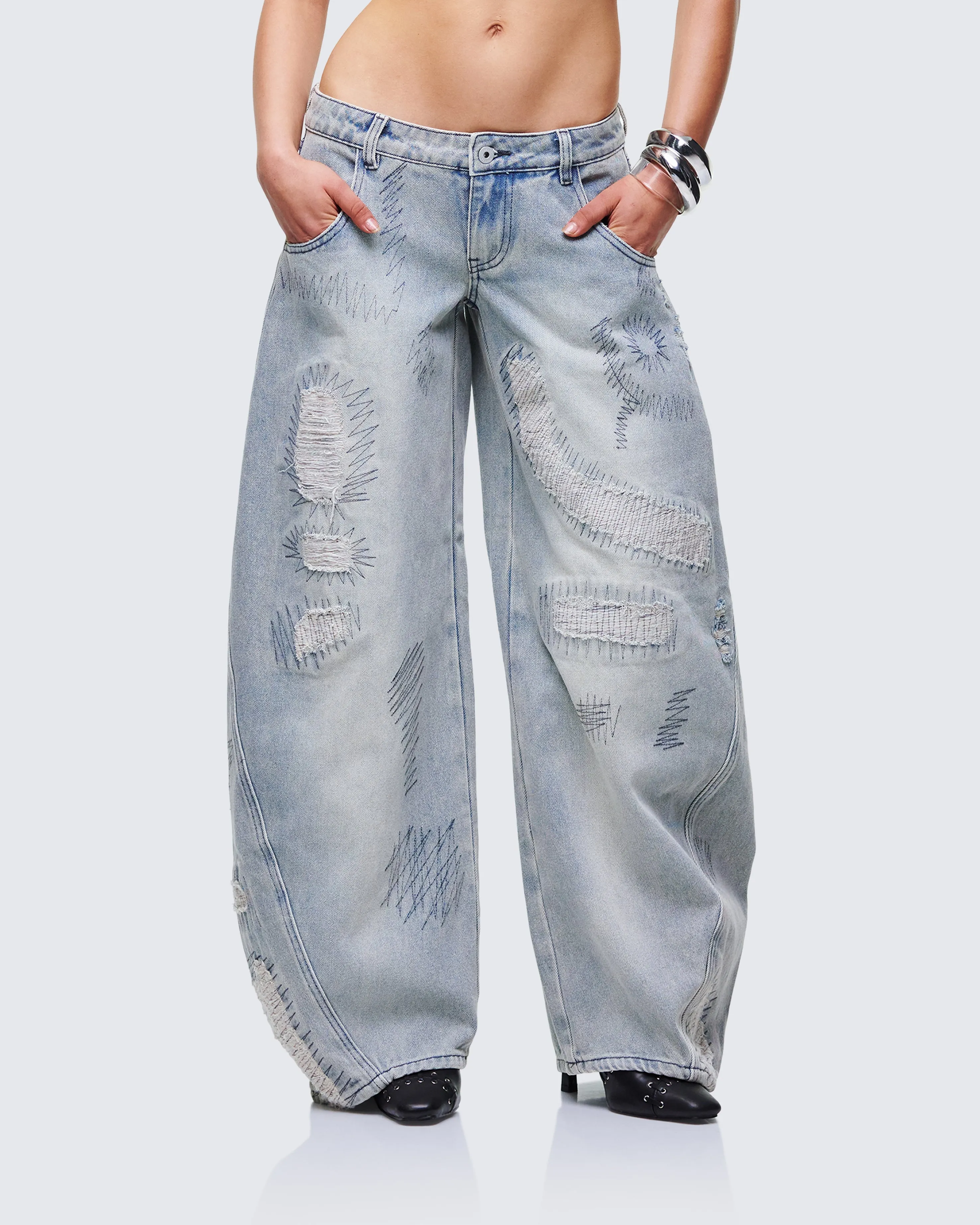 Zaid Gray Denim Sashiko Jeans sold by Finesse product image thumbnail 3