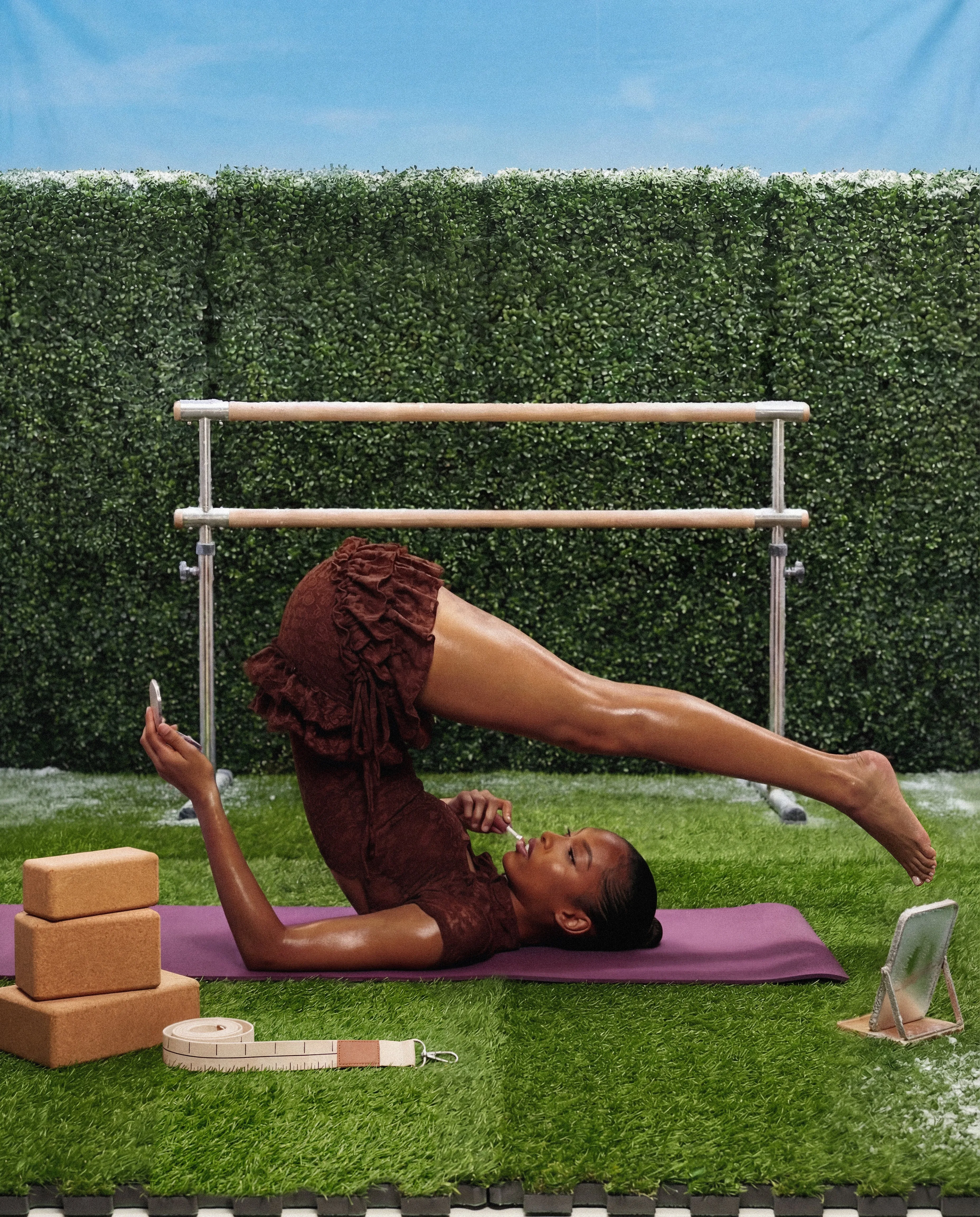 Jeselle Brown Jacquard Ruffle Hem Mini Dress sold by Finesse