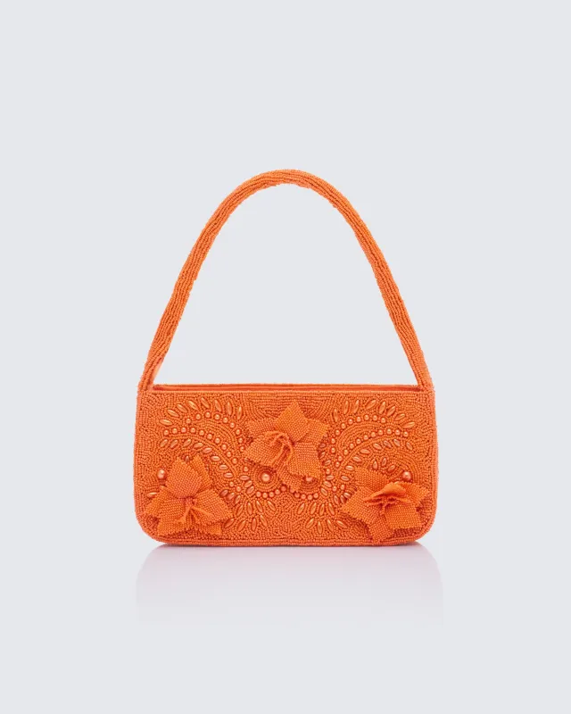 Mahira Orange Embellished Flower Bag sold by Finesse