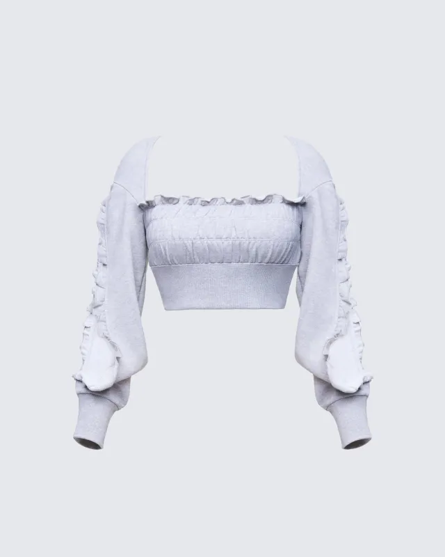Sonet Grey Knit Ruffle Edge Open Sleeve Top made by Finesse