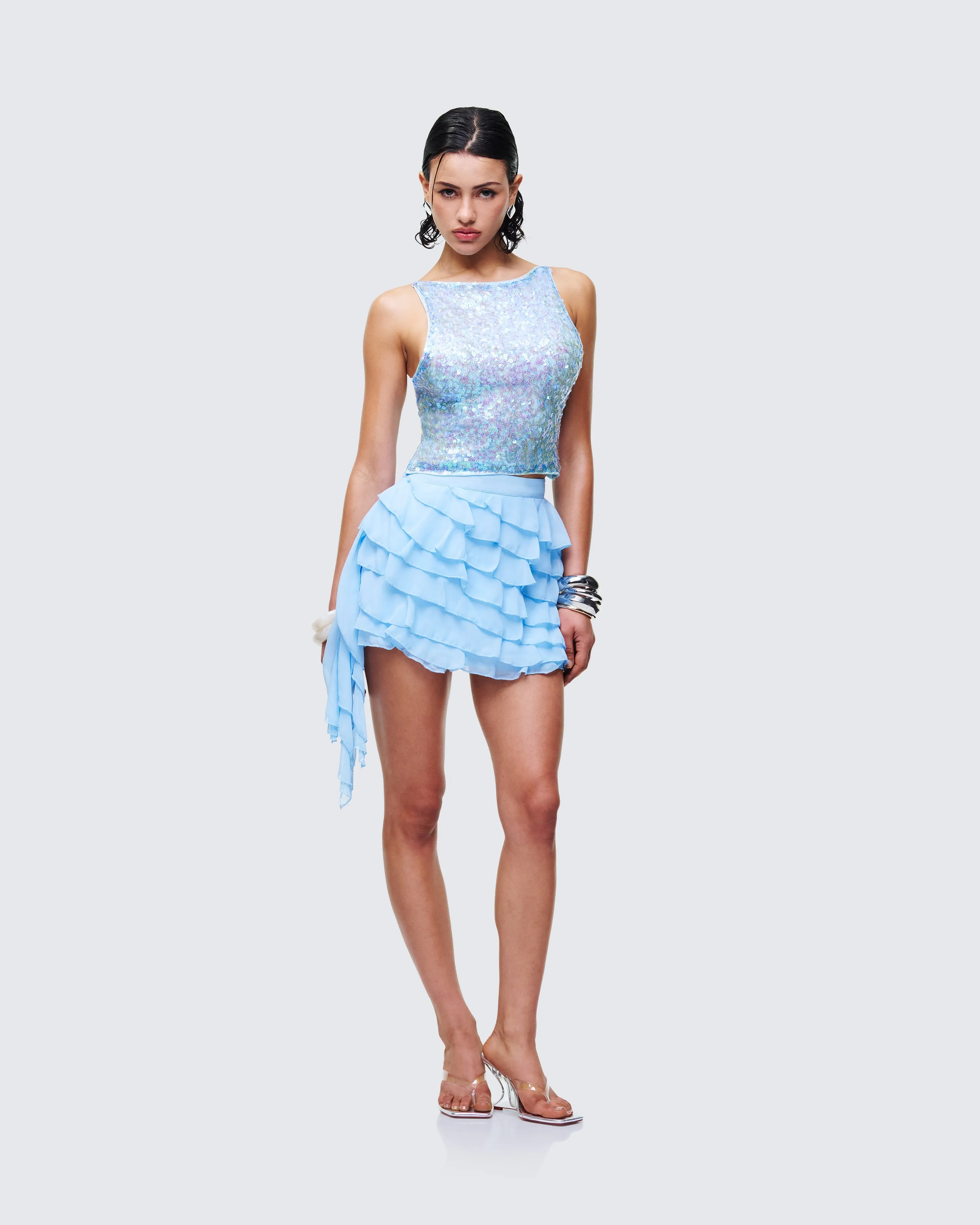 Dora Blue Petal Tier Mini Skirt sold by Finesse product image thumbnail 5