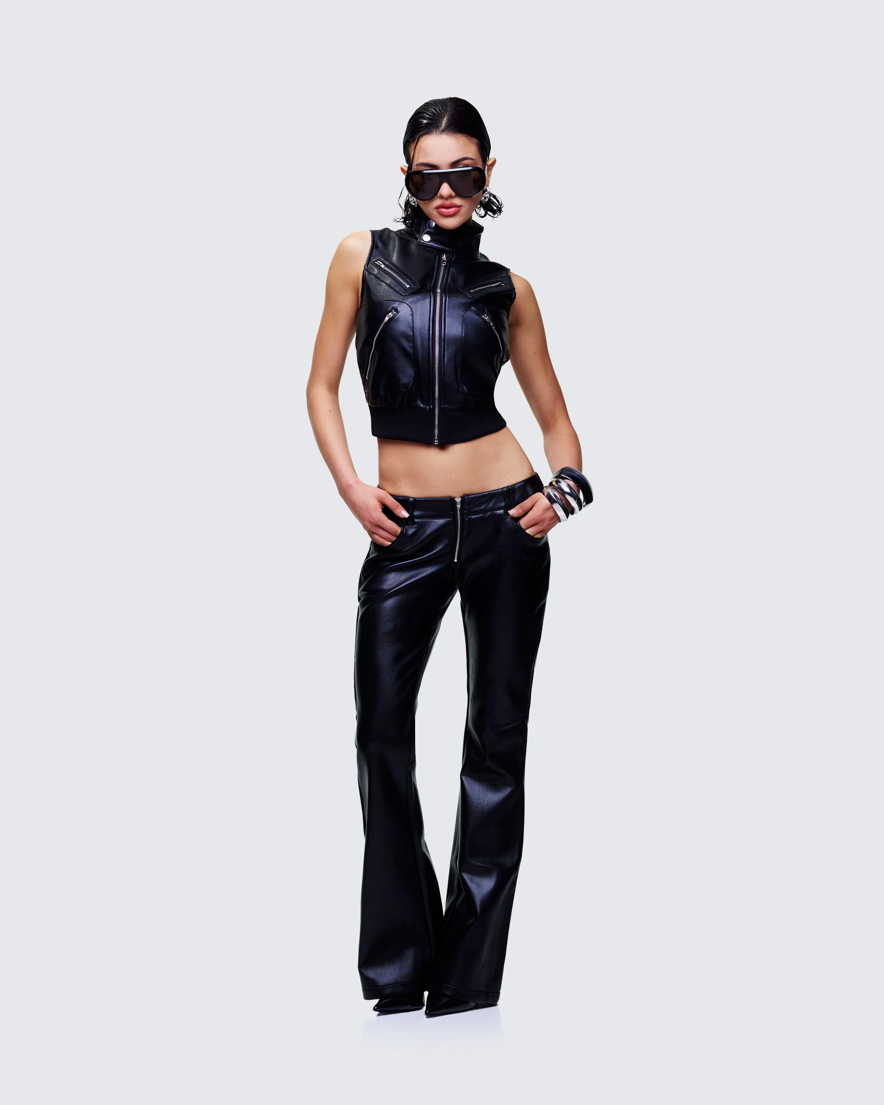 Salma Black Vegan Leather Vest Jacket sold by Finesse product image thumbnail 5