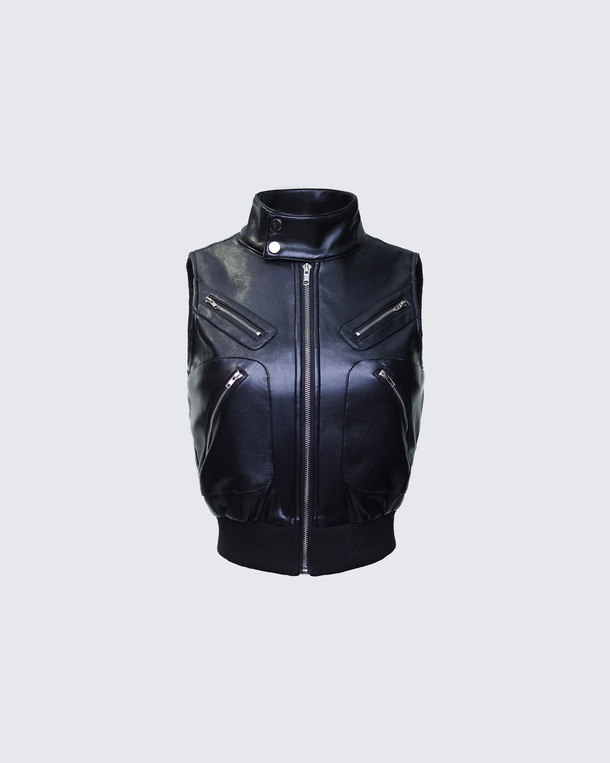 Salma Black Vegan Leather Vest Jacket sold by Finesse