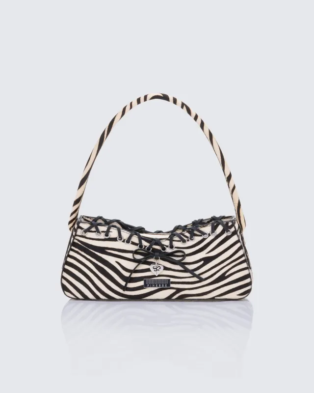 Icon Real Leather Zebra Whipstitch 90's Shoulder Bag sold by Finesse
