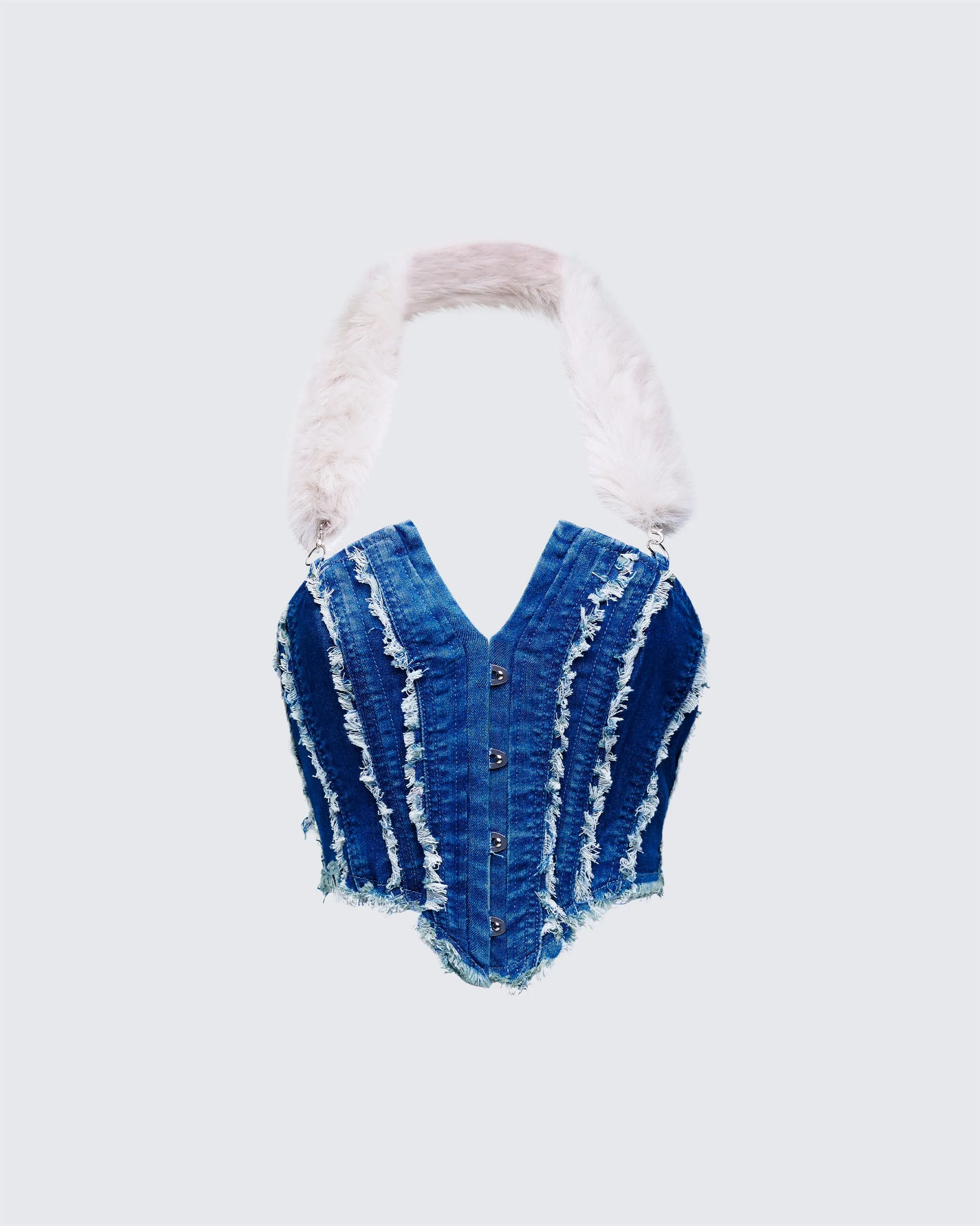 Sophelle Distressed Acid Wash Denim Corset sold by Finesse