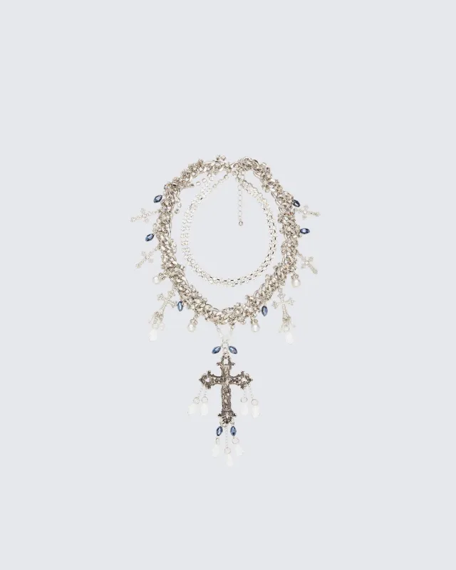 Salwa Silver Multi Crucifix Necklace sold by Finesse
