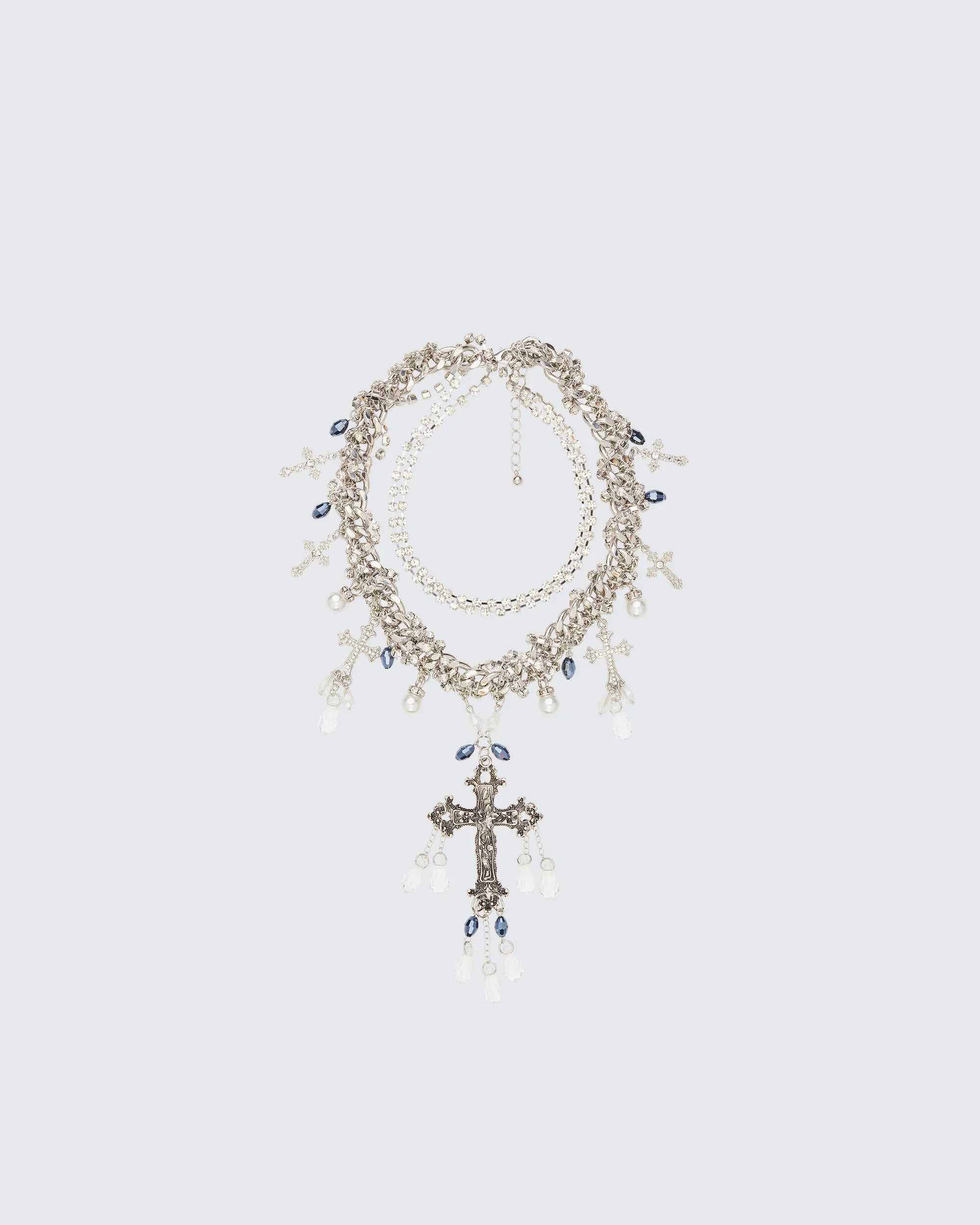 Salwa Silver Multi Crucifix Necklace sold by Finesse