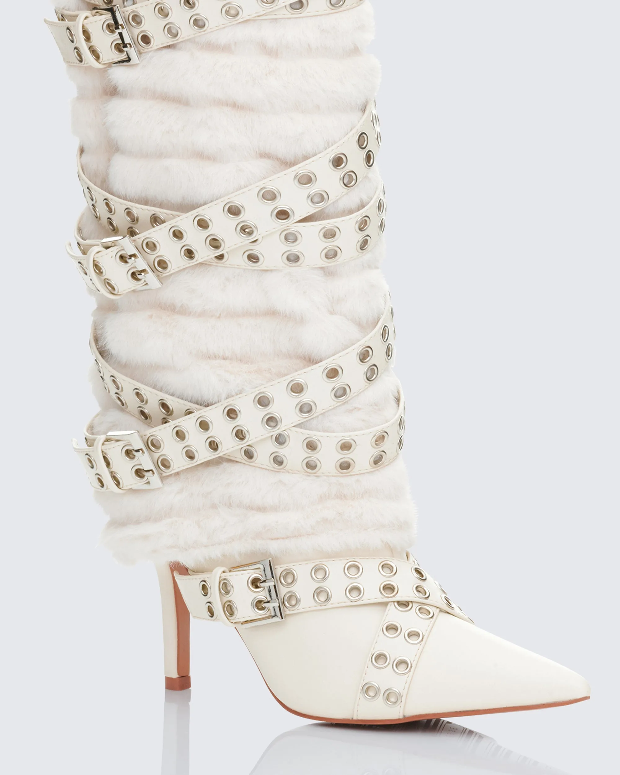 Namira Cream Fur Knee High Buckle Strapped Boot sold by Finesse product image thumbnail 4