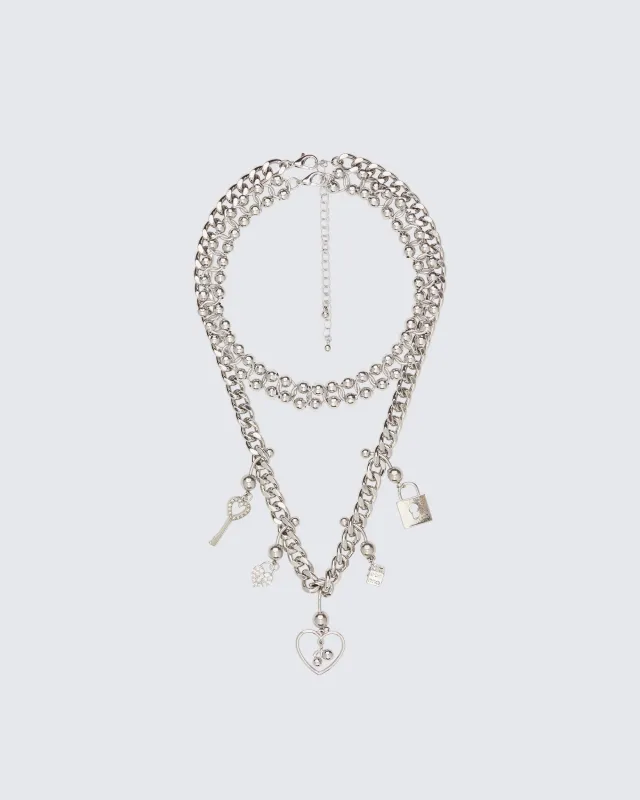 Darlene Silver Piercing Charm Necklace Stack sold by Finesse