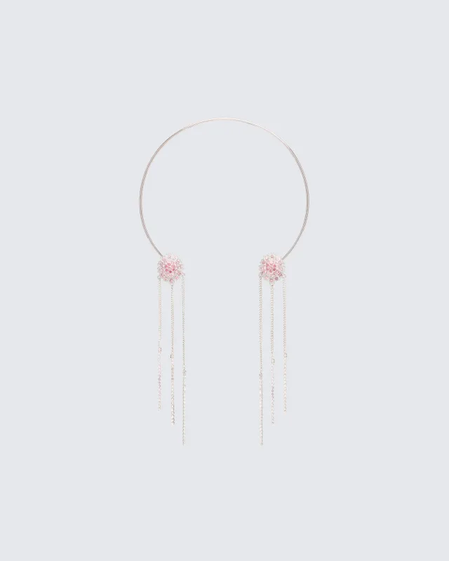 Harmony Silver Pink Flower Torque Necklace sold by Finesse