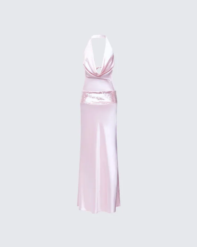 Athena Pink Sequin Open Back Maxi Dress made by Finesse