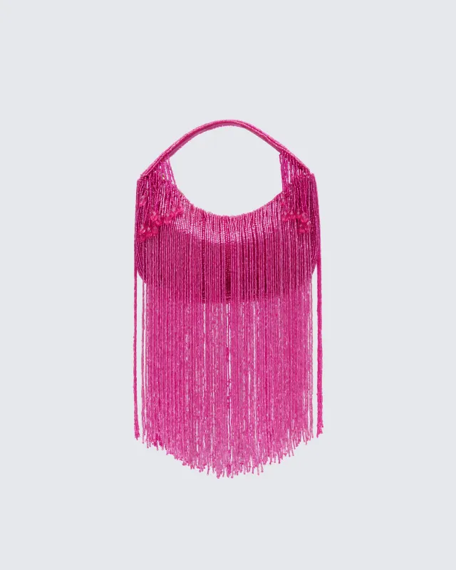 Angelle Pink Embellished Fringe Bag made by Finesse