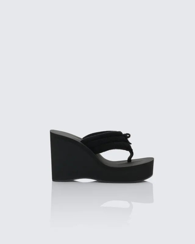 Deema Black Superstacked Wedge Flip Flop sold by Finesse