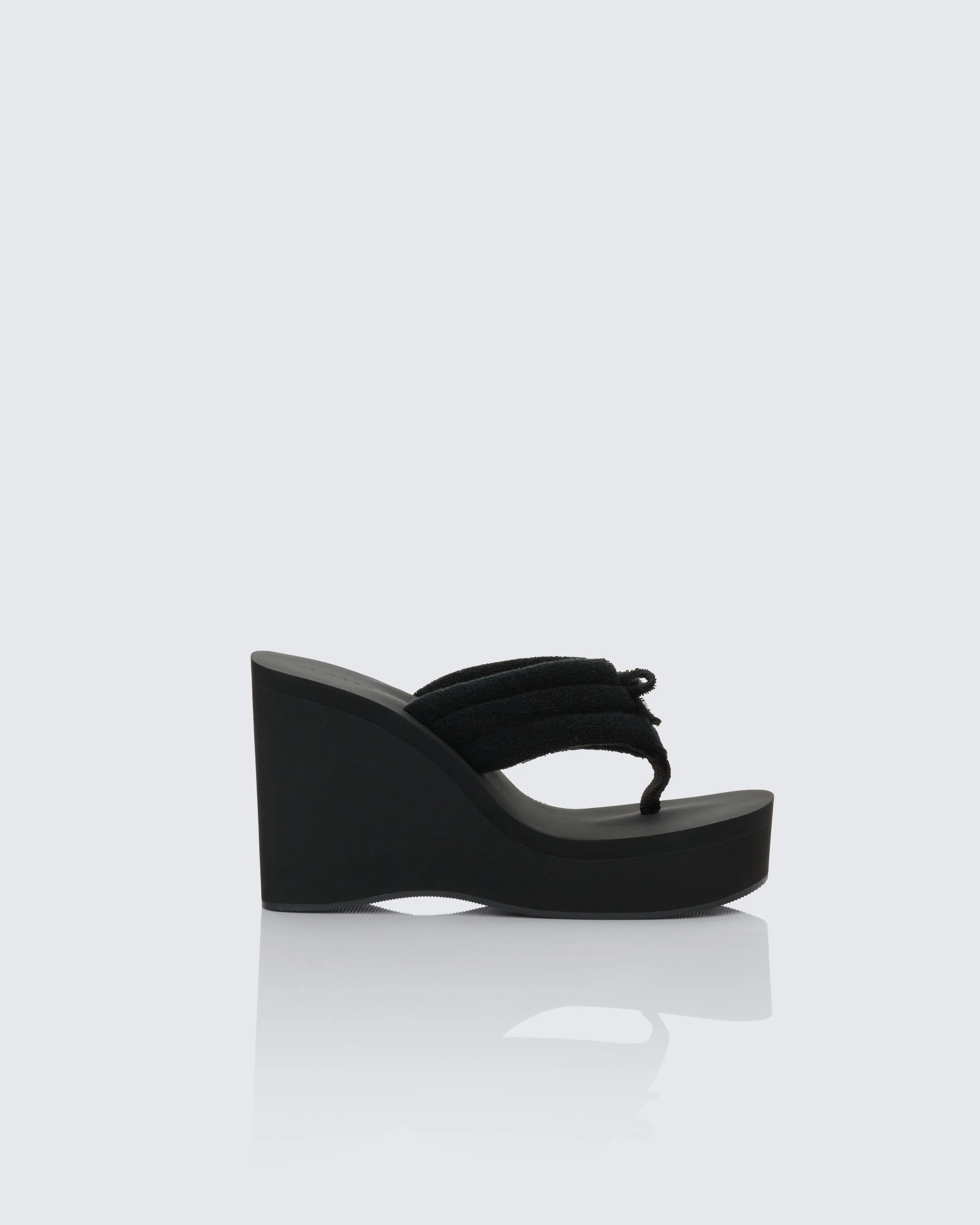 Deema Black Superstacked Wedge Flip Flop sold by Finesse