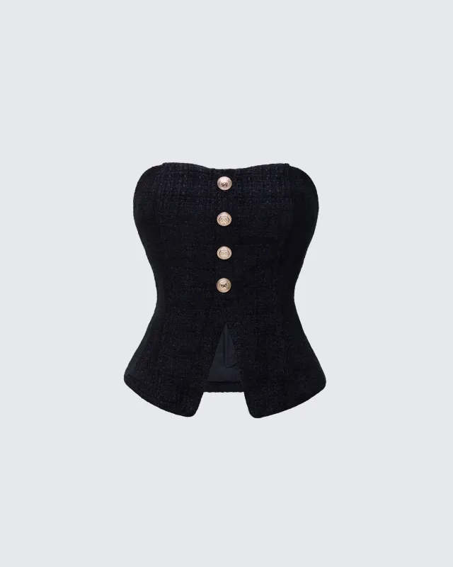 Nomi Black Tweed Bandeau Top made by Finesse