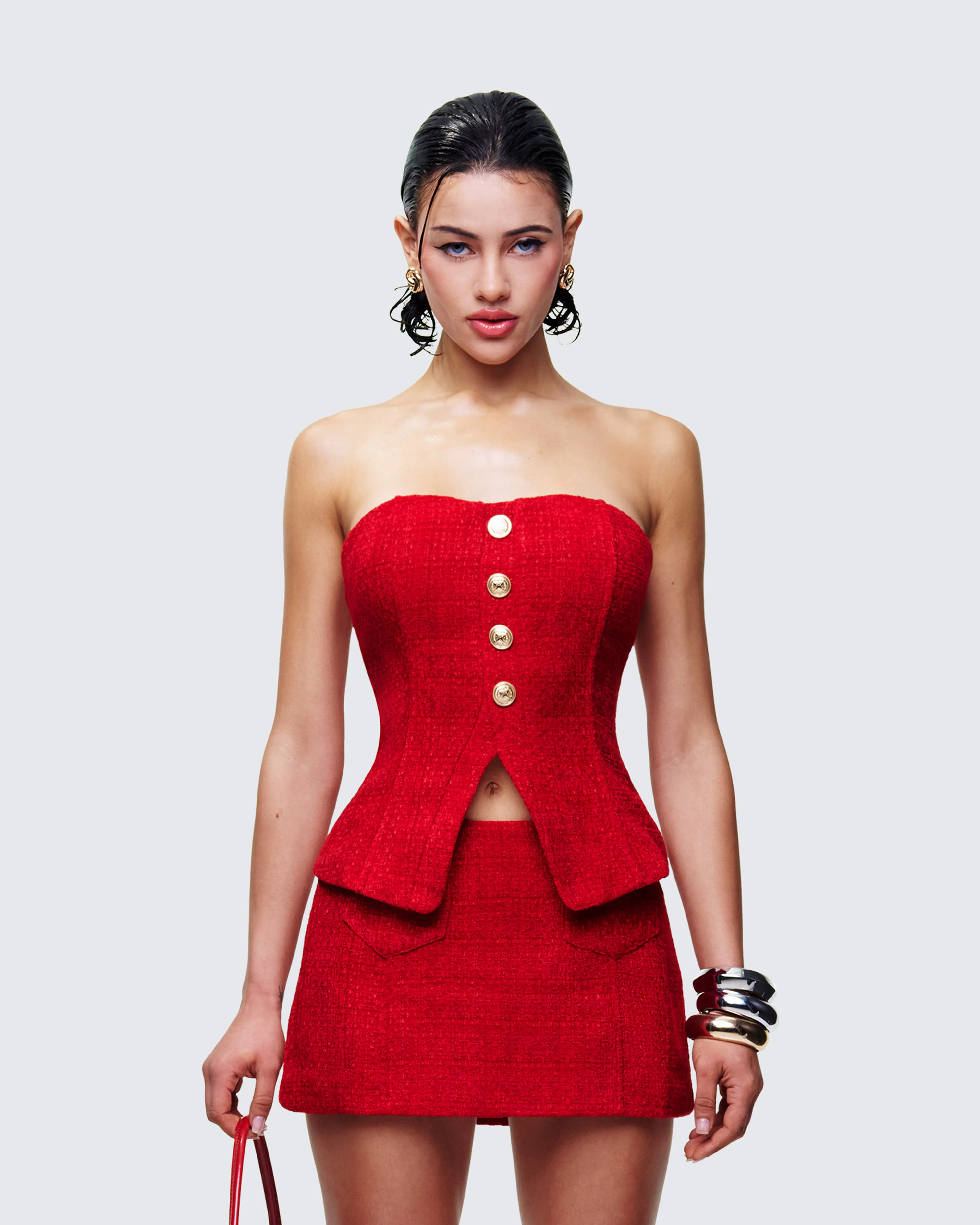 Nomi Red Tweed Bandeau Top sold by Finesse product image thumbnail 2