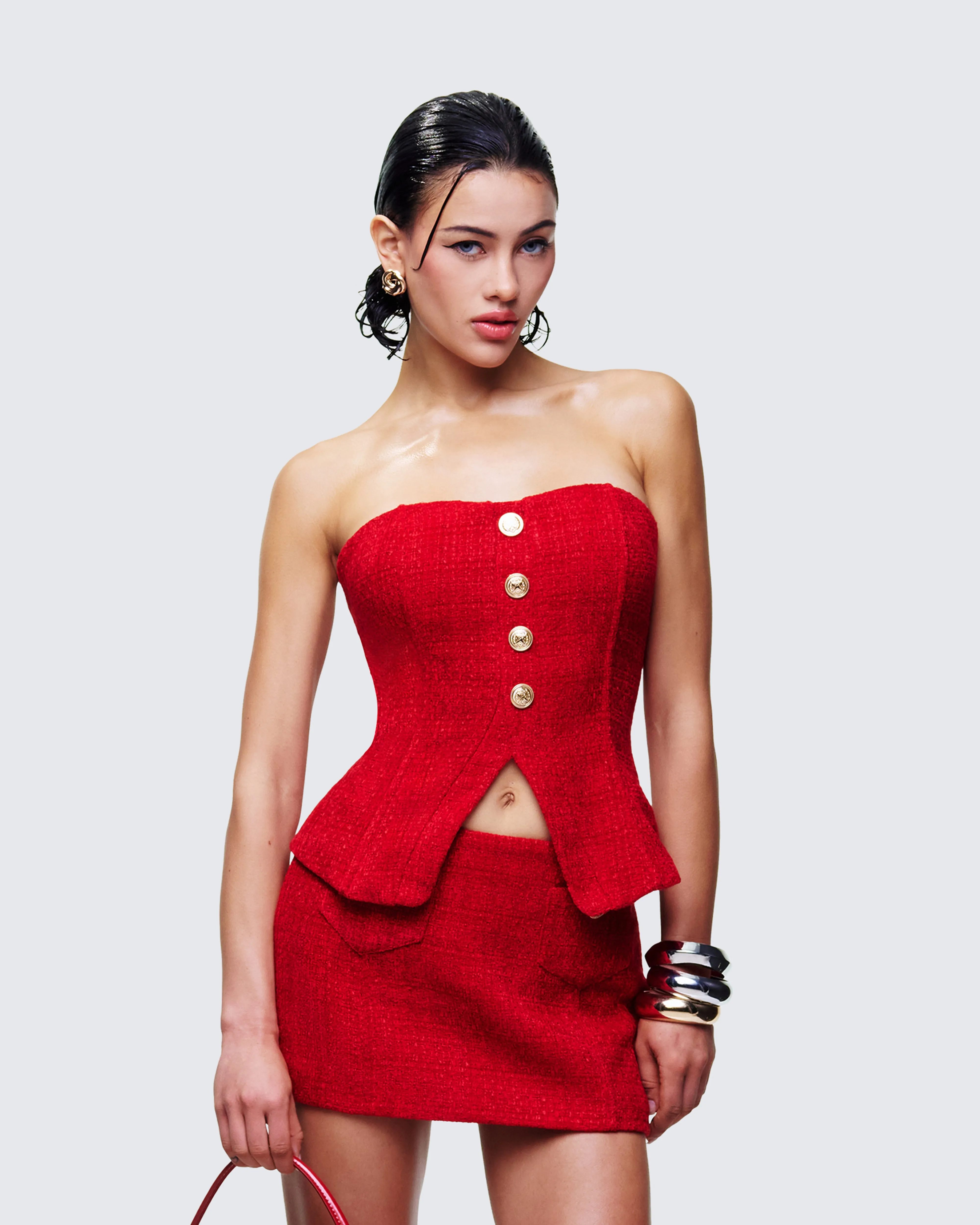 Nomi Red Tweed Bandeau Top sold by Finesse product image thumbnail 3