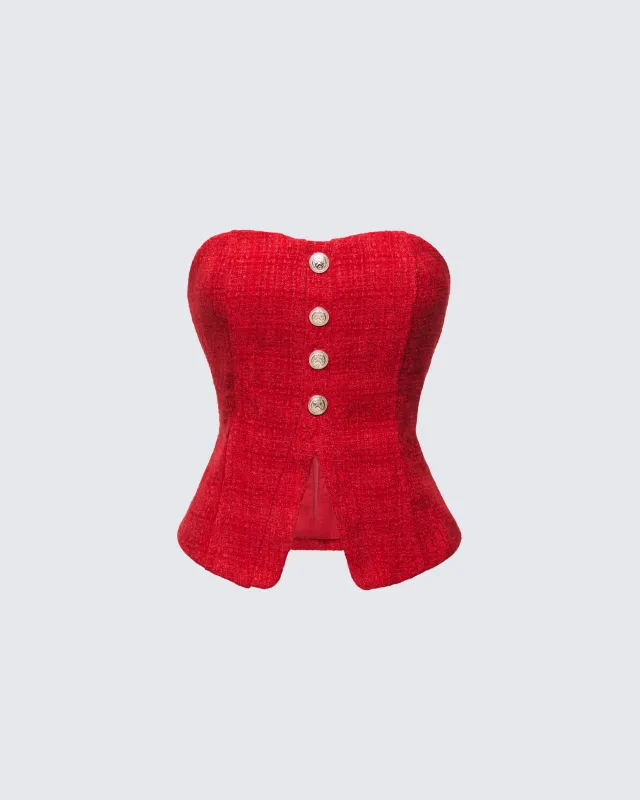Nomi Red Tweed Bandeau Top made by Finesse