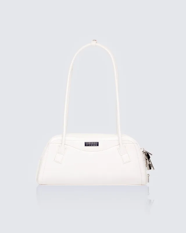 Nyra White Iconic Bowler Bag sold by Finesse