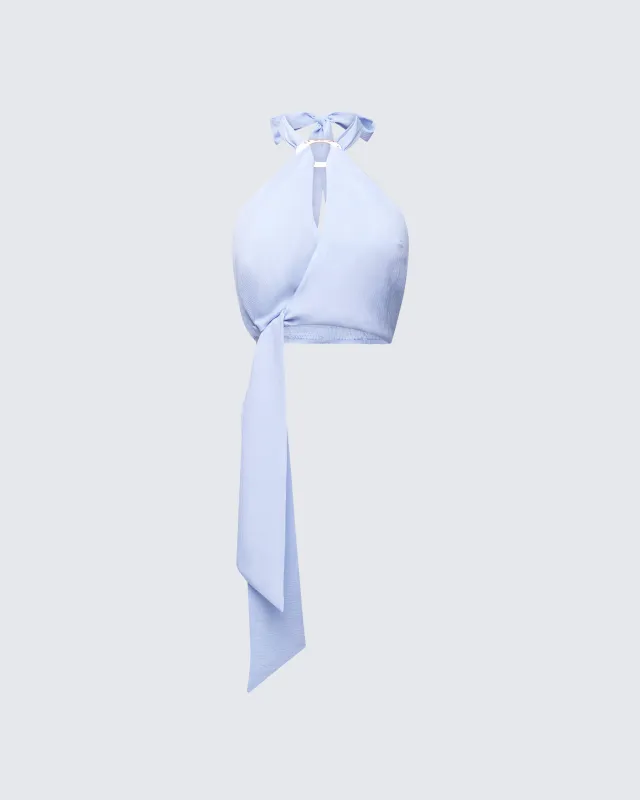 Sylvie Blue Tie Halter Neck Top made by Finesse