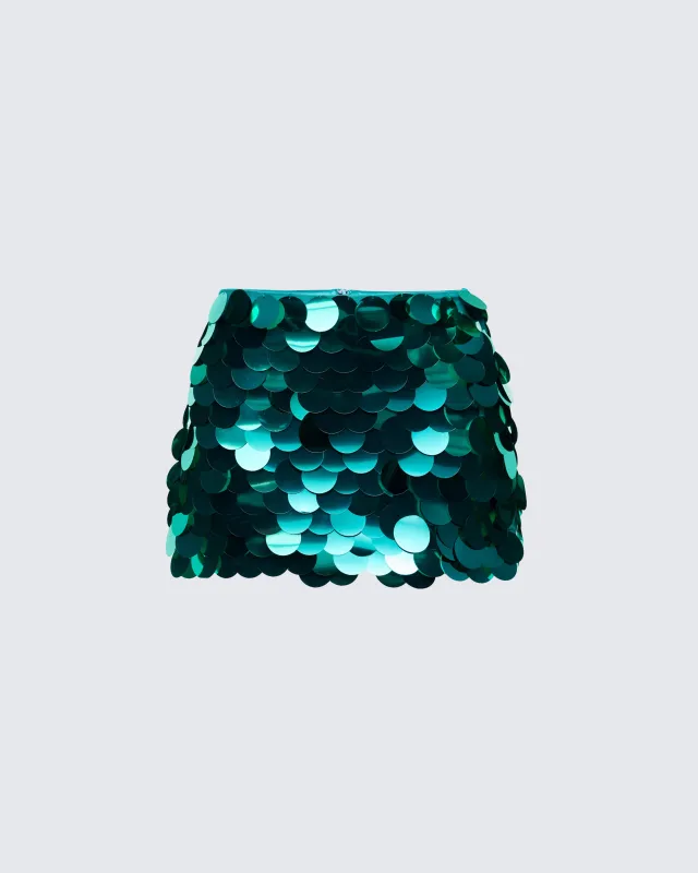 Pearle Green Disc Sequin Mini Skirt made by Finesse