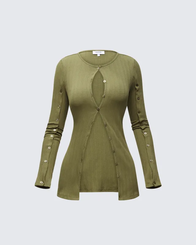 Aven Olive Texture Button Up Shirt made by Finesse