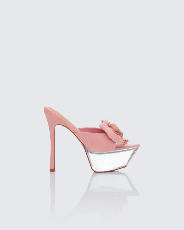 Disha Pink Corsage Pointed Platform Mules sold by Finesse