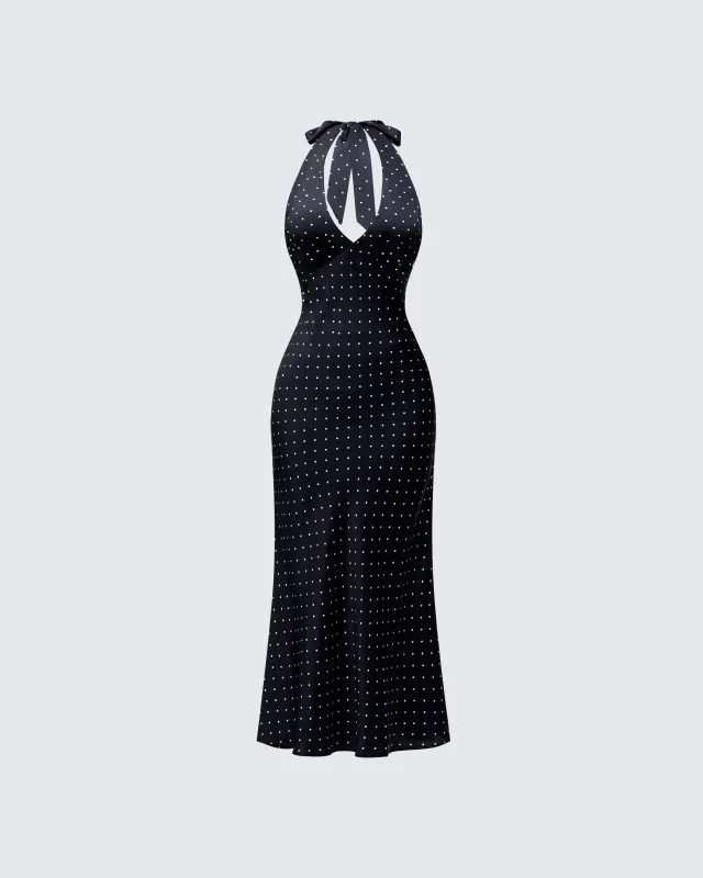 Anka Black Pin Spot Midi Dress sold by Finesse