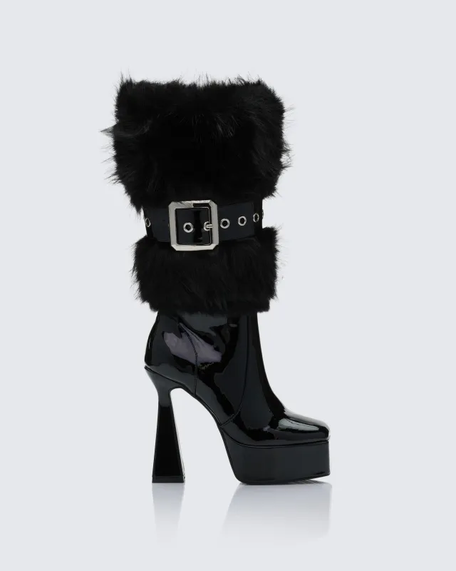 Kezia Black Fur Cuff Platform Boot made by Finesse