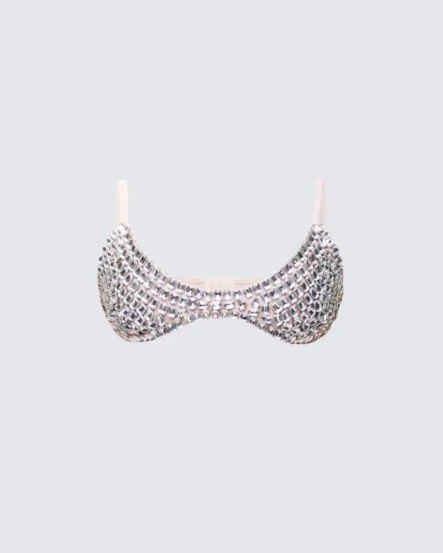 Elyra Silver Diamante Mesh Bra Top sold by Finesse