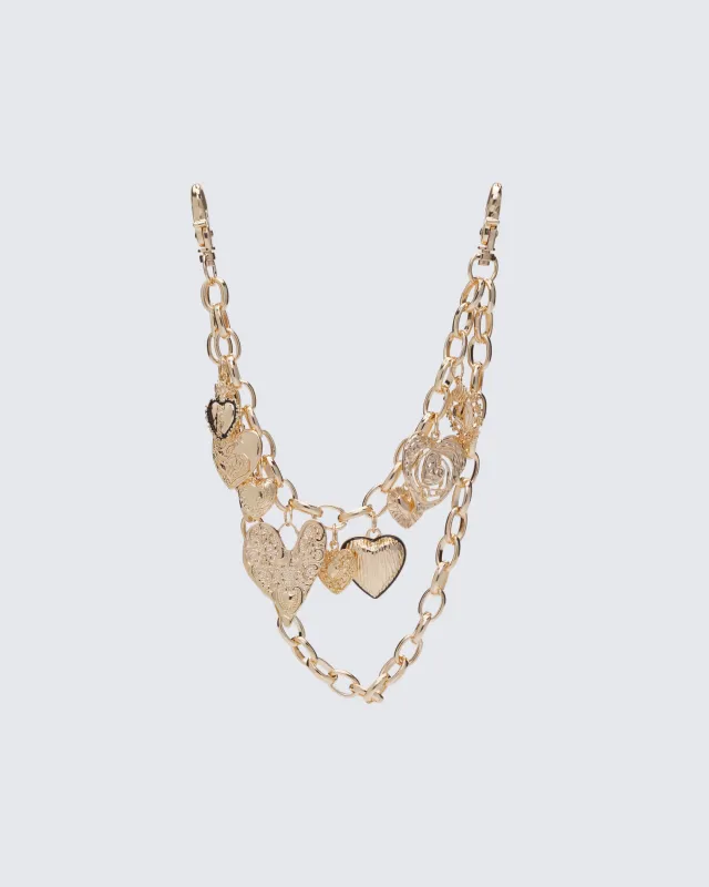 Satiah Gold Hammered Hearts Pocket Chain made by Finesse