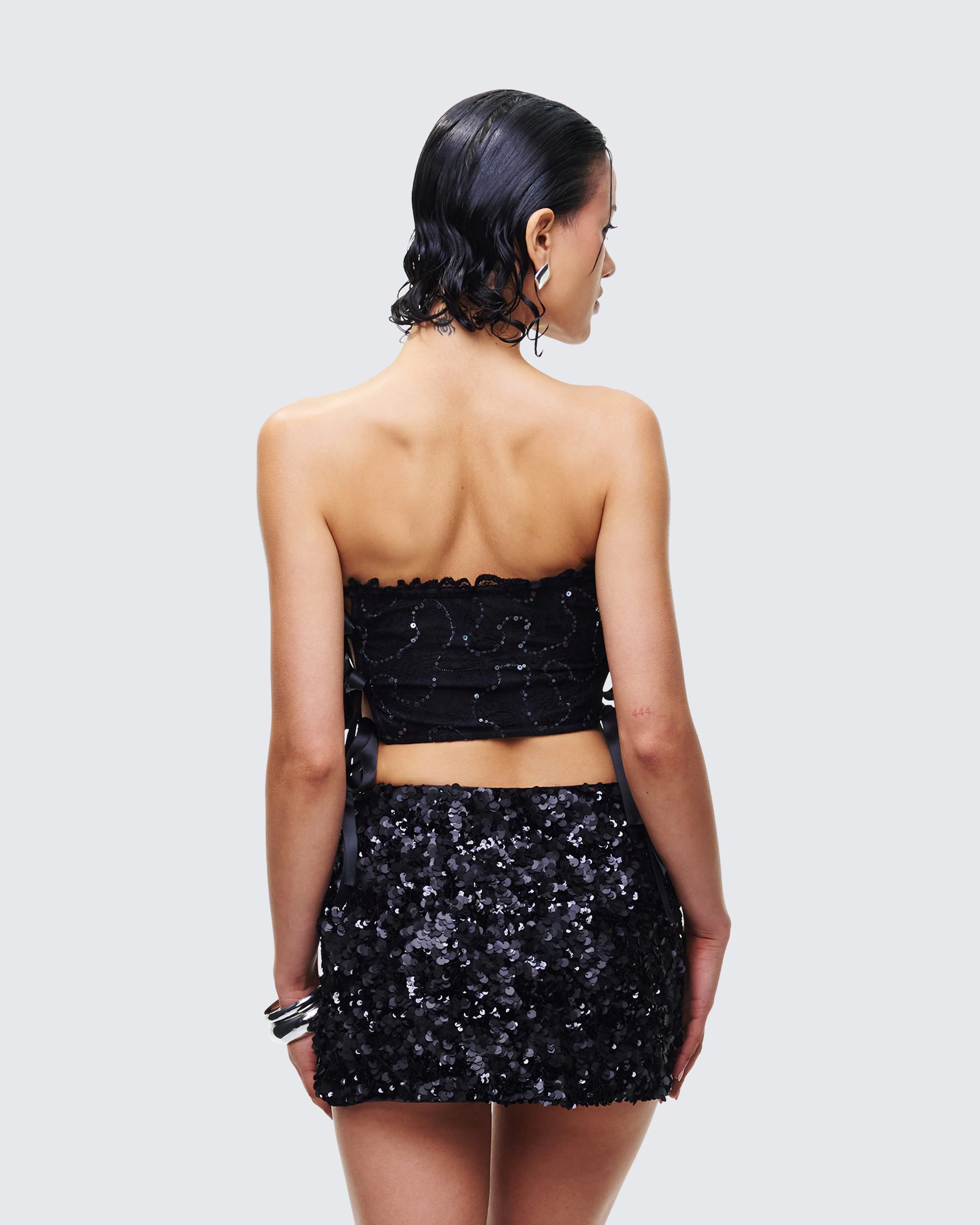 Cinday Black Sequin Side Tie Corset sold by Finesse product image thumbnail 4