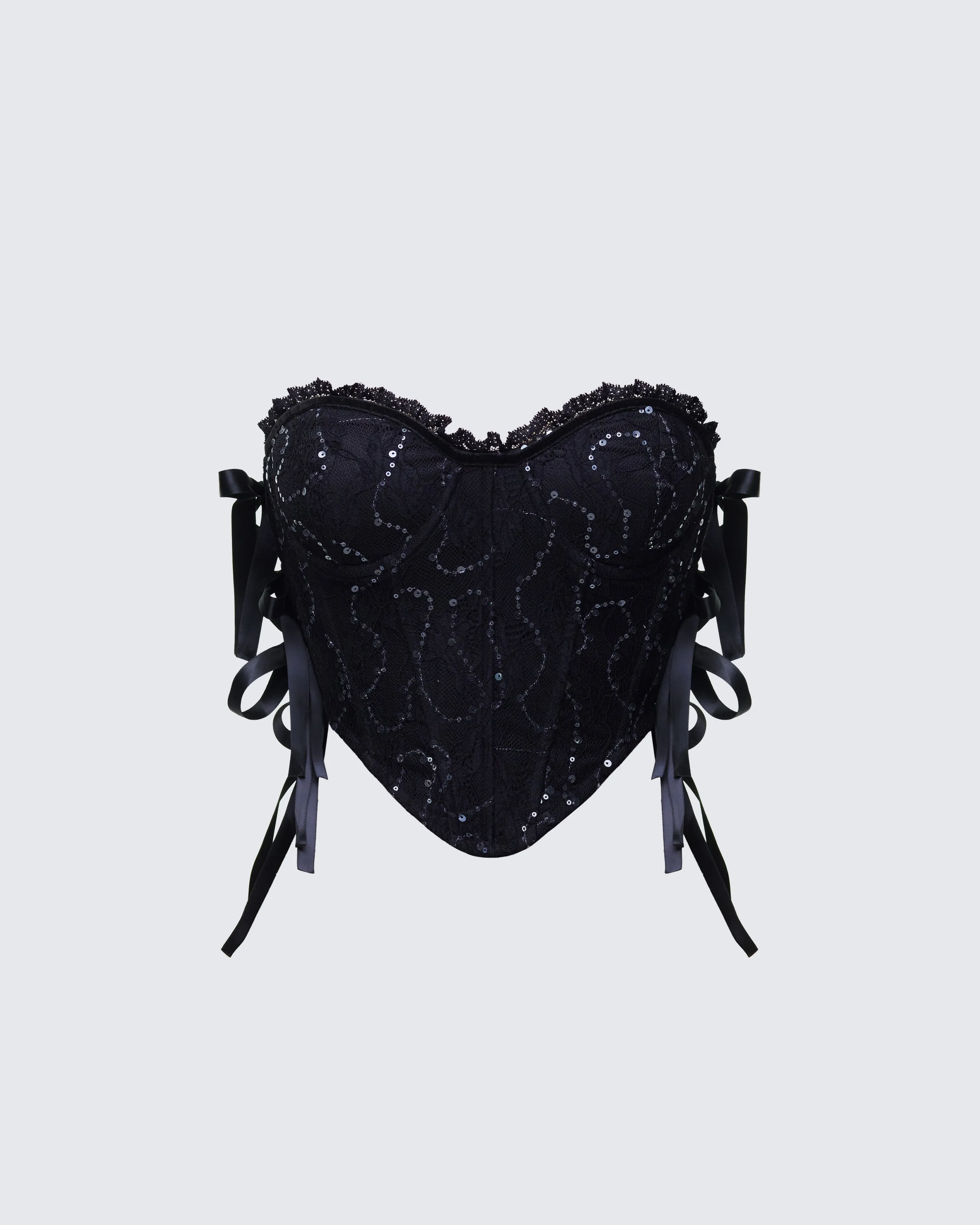 Cinday Black Sequin Side Tie Corset sold by Finesse