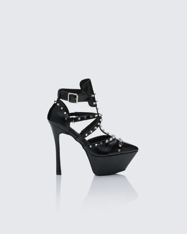 Micaiah Black Studded Strapped Heel made by Finesse