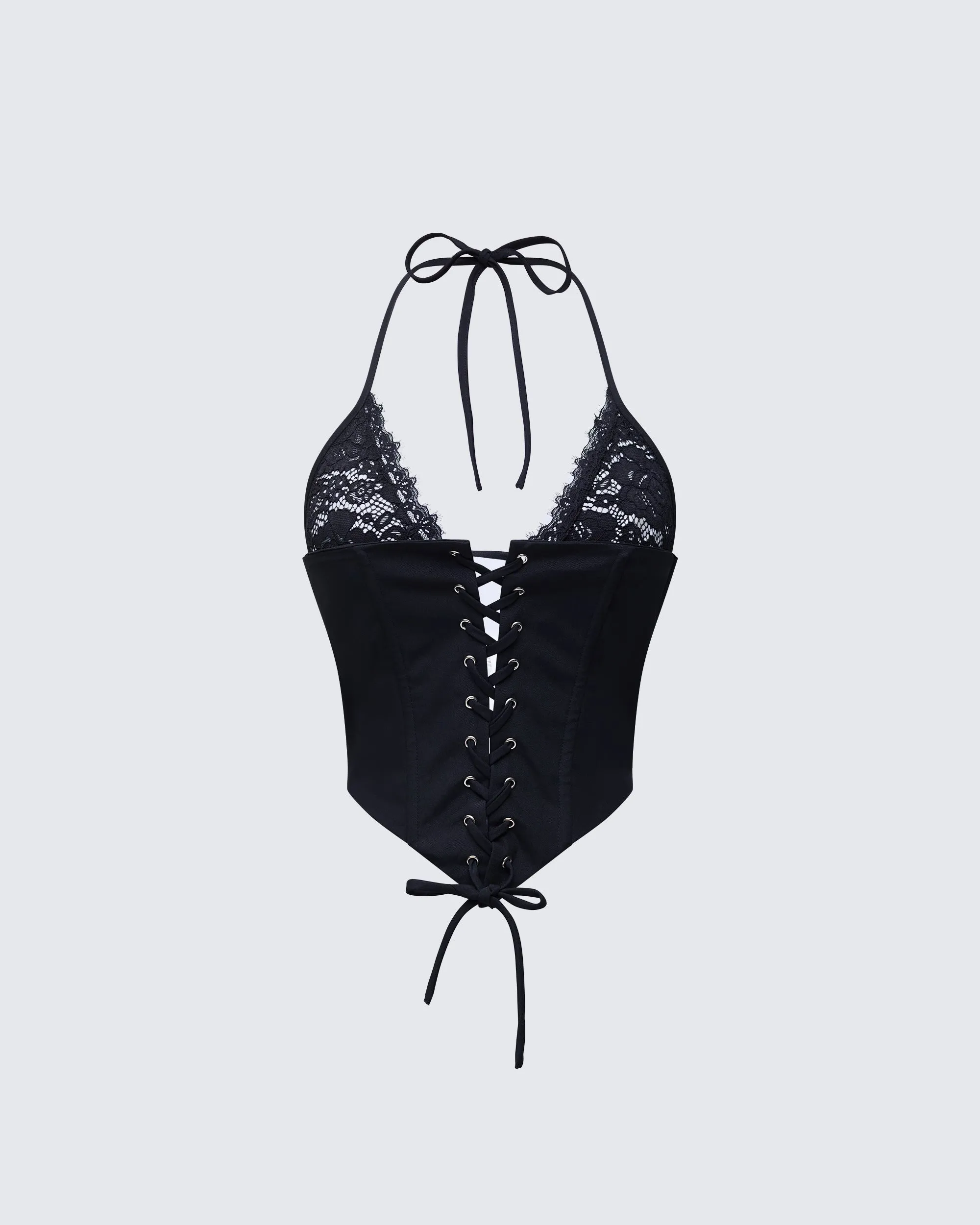 Jennie Black Lace Halter Corset Top sold by Finesse