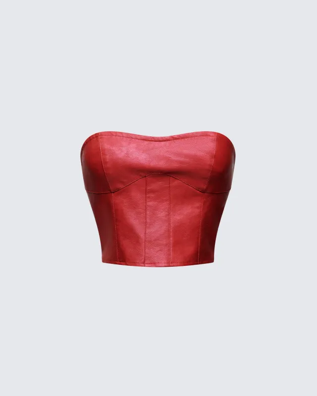 Novia Red Vegan Leather Corset Top made by Finesse