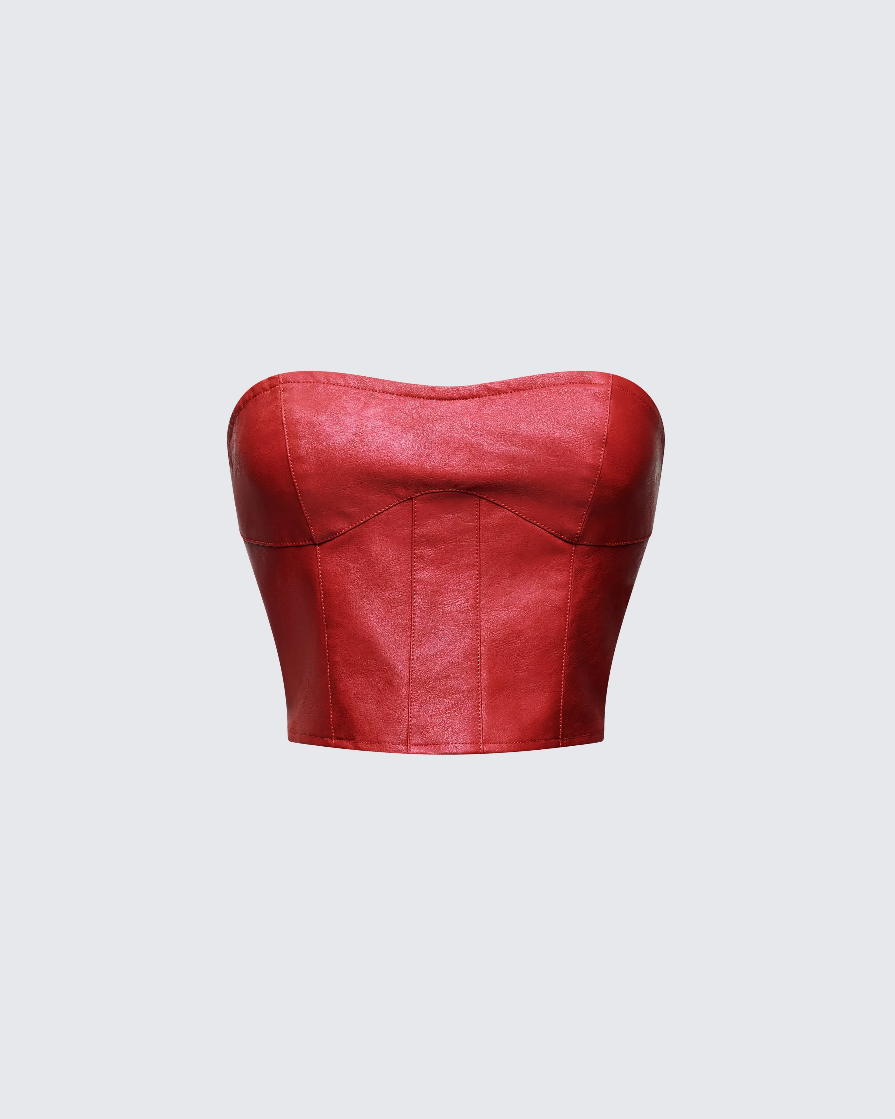Novia Red Vegan Leather Corset Top sold by Finesse