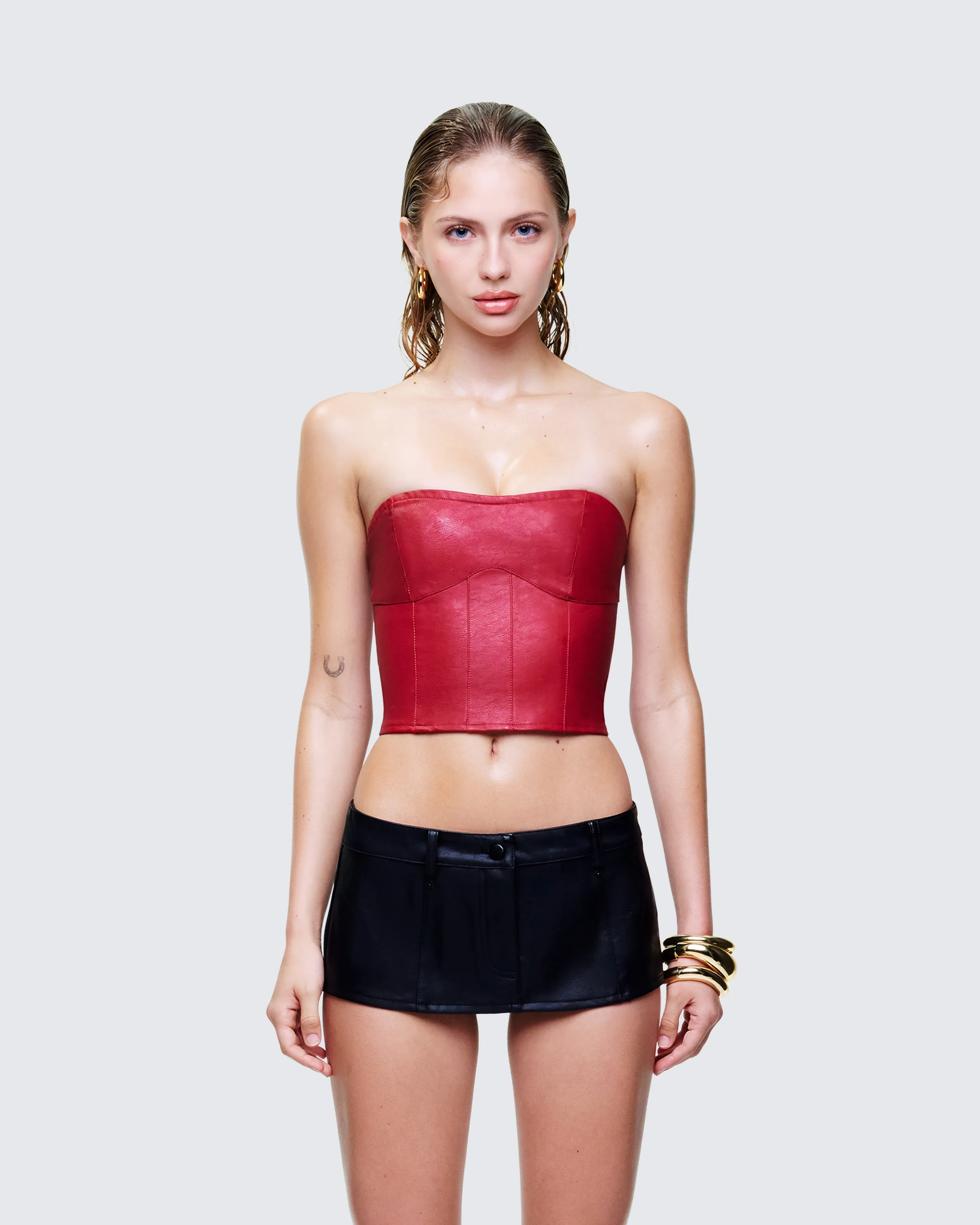 Novia Red Vegan Leather Corset Top sold by Finesse product image thumbnail 2
