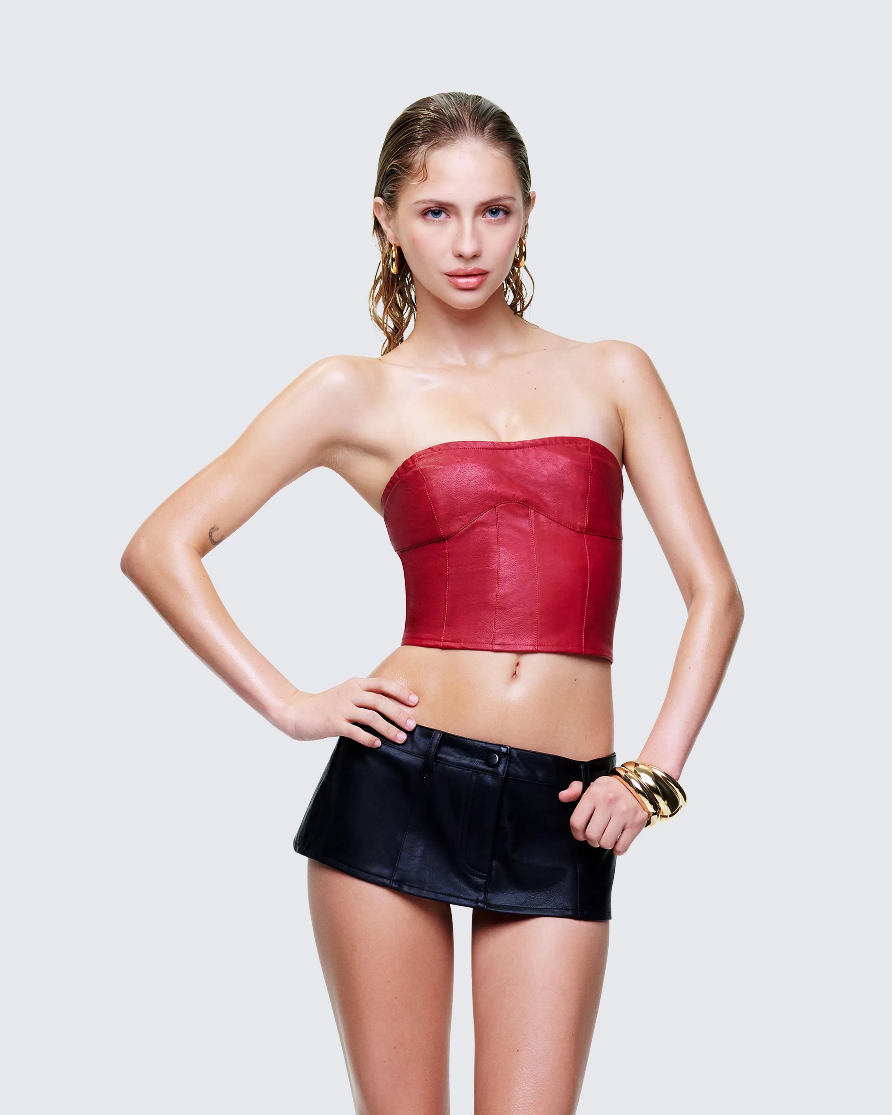 Novia Red Vegan Leather Corset Top sold by Finesse product image thumbnail 3