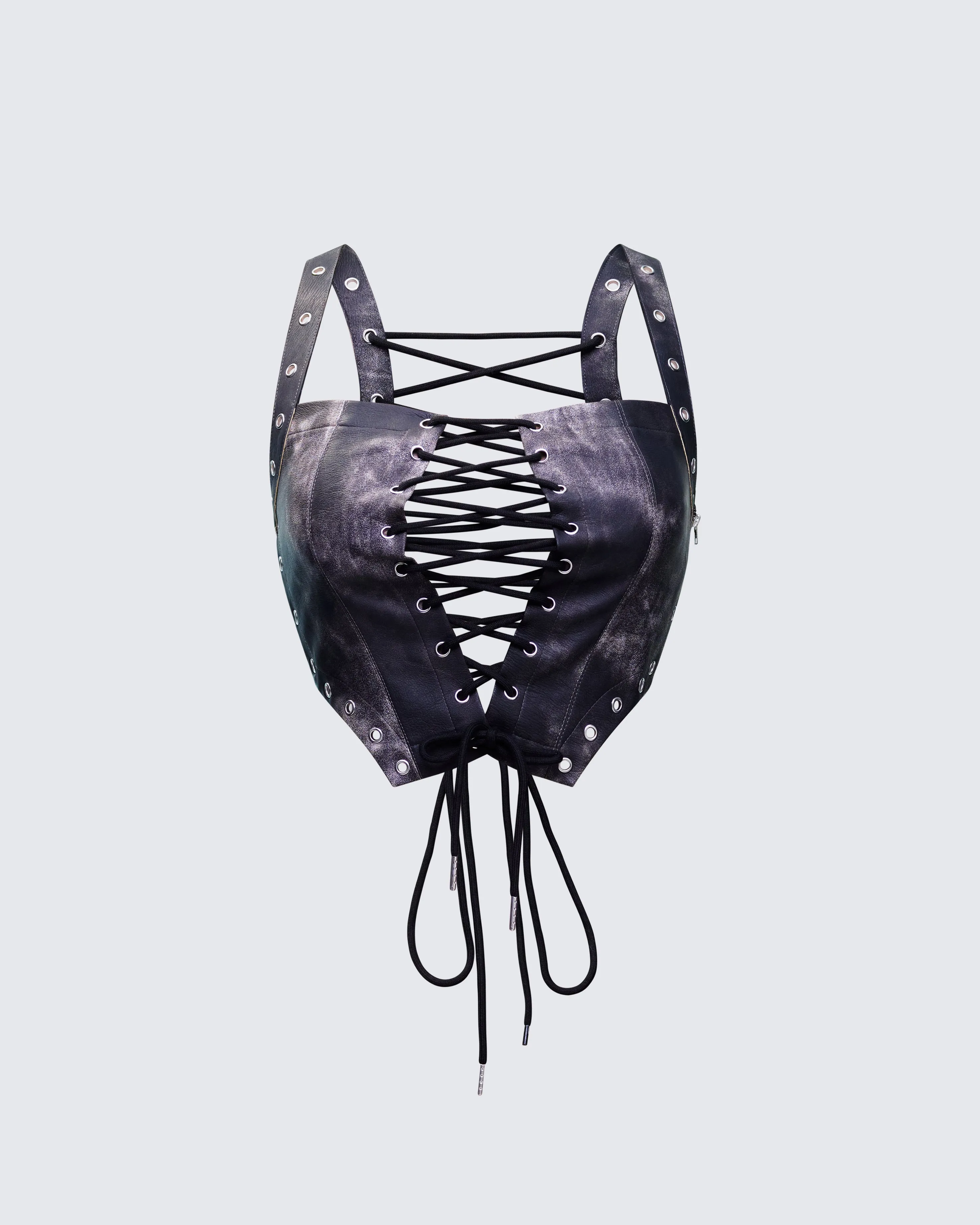 Danira Black Vegan Leather Backless Corset Top sold by Finesse