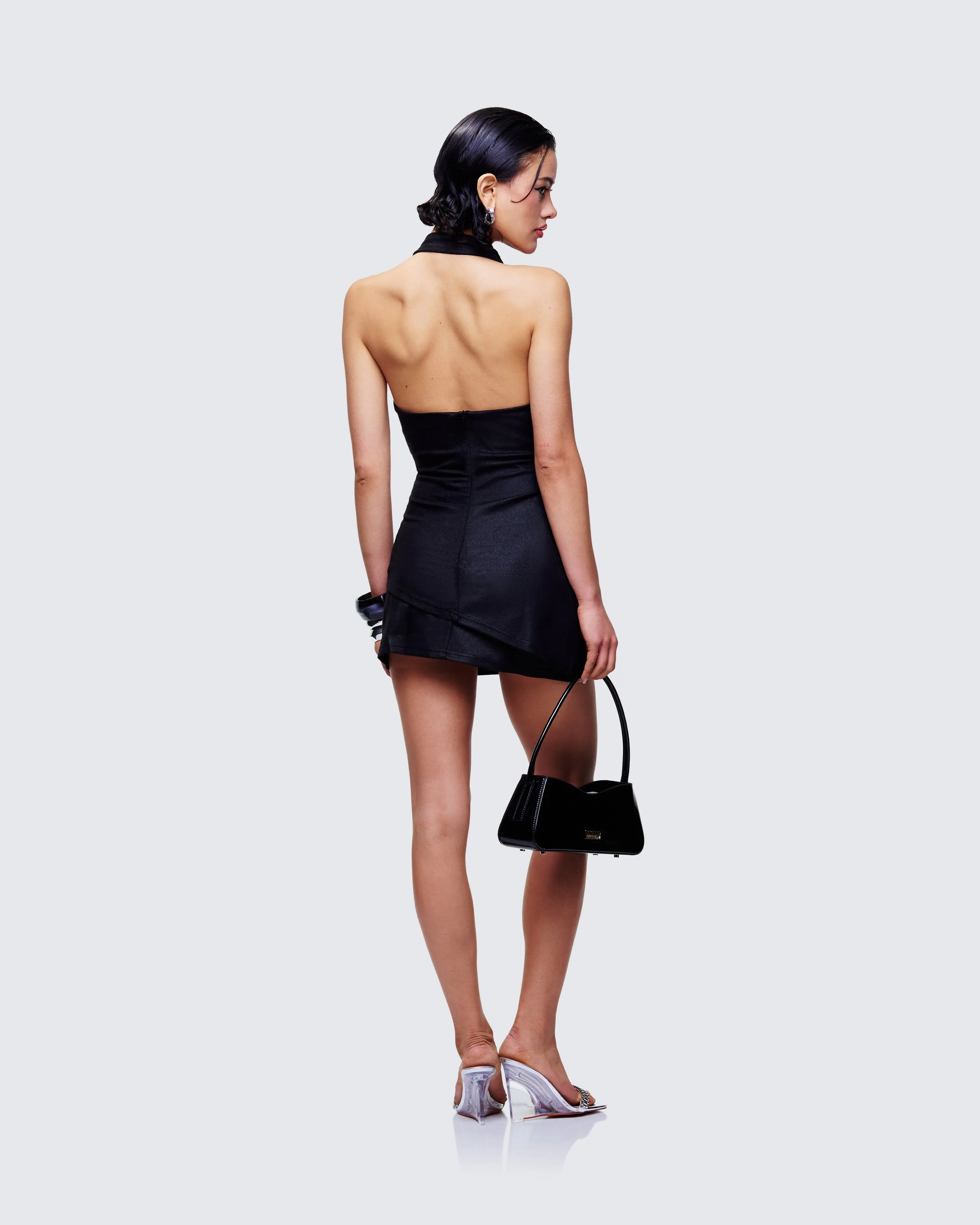 Mina Black Halter Eyelet Leather Look Dress sold by Finesse product image thumbnail 5