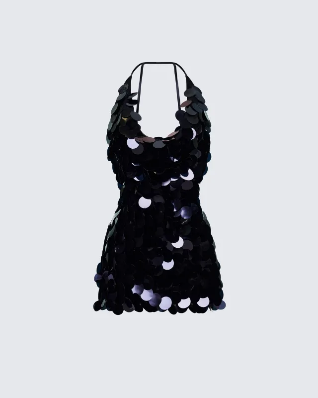 Deanah Black Disc Sequin Mini Dress made by Finesse